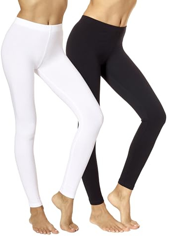 No Nonsense Women's Cotton Legging, Black/White - 2 Pair Pack, XL