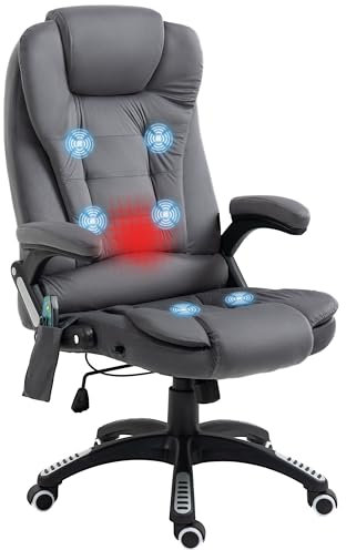 Vinsetto Bürostuhl mit Massagefunktion Ergonomischer Chefsessel mit Heizfunktion, Liegefunktion, Wippfunktion Höhenverstellbar 360° Drehbar Computerstuhl mit Seitentasche, Samtoptik, Dunkelgrau