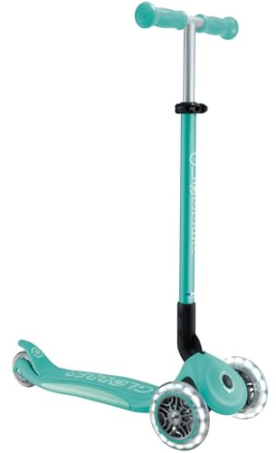 GLOBBER Primo Foldable Plus Lights Roller – Tretroller Kinder ab 3 Jahre - Scooter 120/80 mm - ABEC 5, 3-rädrig mit LED Rollen – höhenverstellbar – dunkelmint-Mint