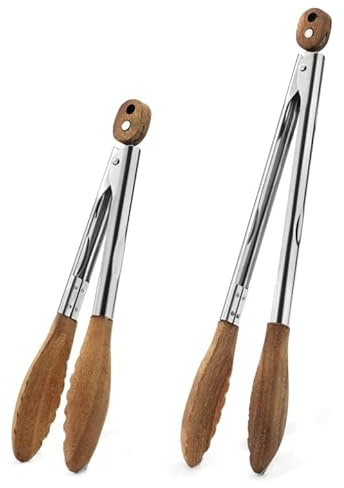 2 Pcs Wooden Tongs for Cooking – 15/11 Walnut Wooden Kitchen Tongs with Wooden Tips, Ideal for Salad and BBQ