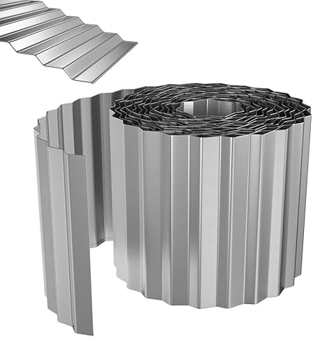 Aufun Rasenkante Metall 5m, Wellen verzinkt Beetbegrenzung, 15cm Höhe, Raseneinfassung Ideal für Rasenbegrenzung, flexibel Beetumrandung für Gartenliebhaber und Landschaftsgestaltung, Silber