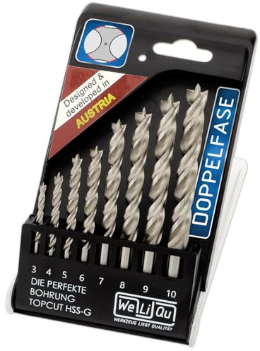 WELIQU 8-tlg. HSS-G Holzbohrer Set 3-10 mm für Hart- & Weich-Holz - ACHTUNG: Sehr scharfe Bohrer aus widerstandsfähigem HSS-G Stahl. Ø 3, 4, 5, 6, 7, 8, 9, 10 mm
