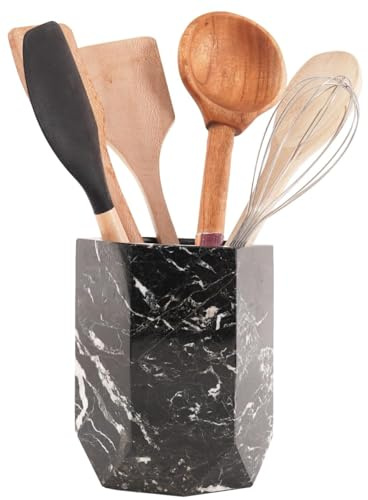 Radicaln Portautensili in marmo da 16,5 cm, set di spatole nere per bancone della cucina, ideale per utensili da cucina, barattolo e organizer per utensili da cucina, contenitore per utensili e porta