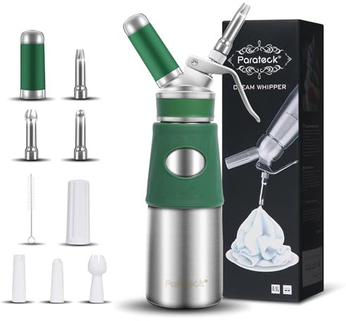 Parateck Cream Dispenser 500 ml Whipped Cream Maker Stainless Steel Cream Syphon with Spray Nozzles Cleaning Brush