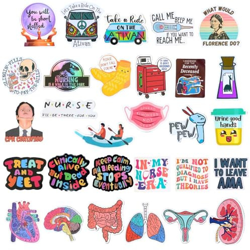 30PC Nurse Magnets Funny Magnetic Magnet for Refrigerator Fridge Locker Decal Fun Cool Cute Anatomy Drug Medical Assistant Hospital Work Office Nursing School Week Graduation Gifts Bulk Accessories