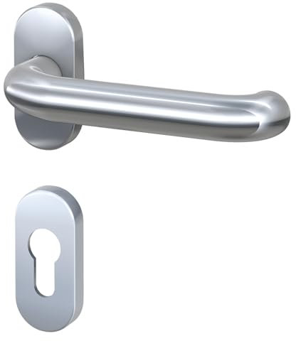 BASI | Rosettengarnitur | Drücker und Rosette für die Innenseite | ovale Ausführung | Edelstahl | Türdrücker in U-Form