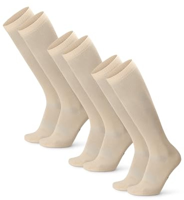 DANISH ENDURANCE Calcetines de Compresión Algodón Orgánico, Mujer y Hombre, Deporte, Recuperación, 1 y 3 Pack, Beige, 39-42