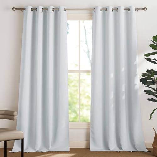 PONY DANCE Thermovorhang gegen Hitze Weisse Blickdichte Gardinen mit Ösen 2er Set H 350 x B 140 cm Verdunklungsvorhänge Übergardinen Wohnzimmer Vorhang, Grau-weiß