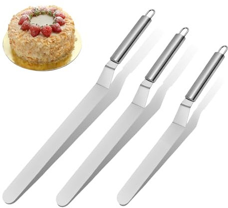 Beylce Winkelpalette Edelstahl, 3 Teiliges Tortenspachtel Klein und Lang Streichpaletten set, Streichpalette für Torten, Tortenmesser, Torten Spatel, Kuchenspachtel, Palettenmesser