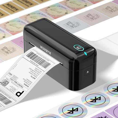 MUNBYN Bluetooth Shipping Label Printer, 4x6 Thermal Label Printer for Small Business, Compatible with iPhone, Android, Windows, macOS, Etsy, Shopify, eBay, Royal Mail, DHL, DPD, Evri, 402B, Black