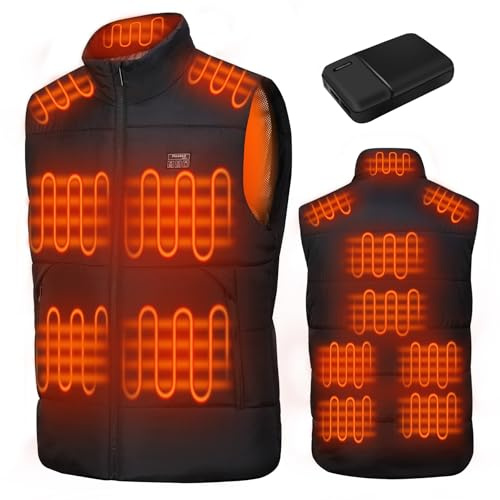 Ravsau Heated Vest for Men Women with Battery Pack 15 Heating Zones Rechargeable Lightweight Electric Heating Vests Warm Winter for Hiking,Hunting,Fishing(Black,M)