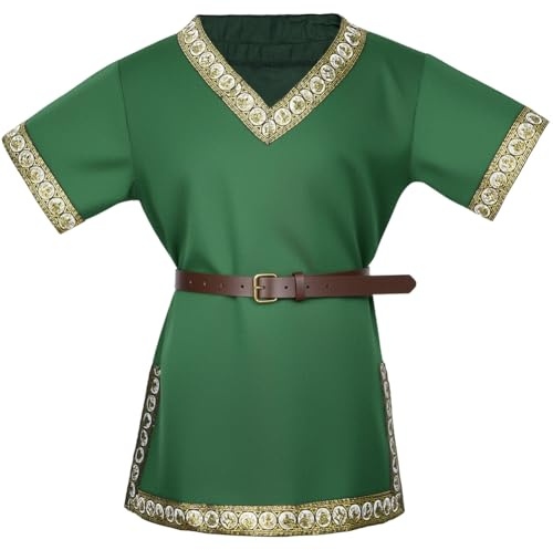 AYBUY Tunica Medievale per Ragazzi, Vestito Carnevale Bambino, Tunica del Bambino con Cintura da Cavaliere per Cosplay,Halloween,Rinascimentale, 150