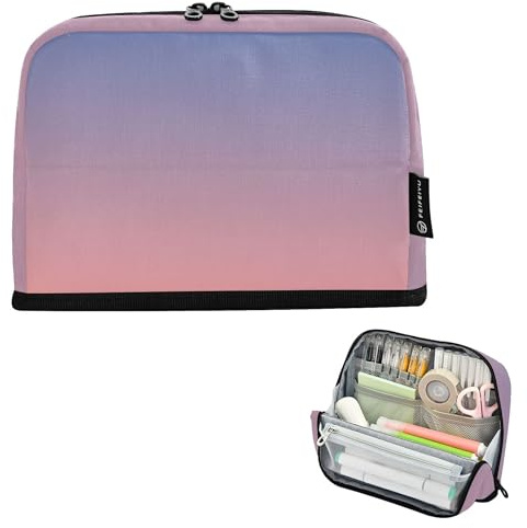 Trousse à crayons avec fermeture éclair - Grande trousse de rangement pour crayons - Jolie pochette à stylos - Papeterie personnalisée pour enfants - Fournitures scolaires - Dégradé bleu rose