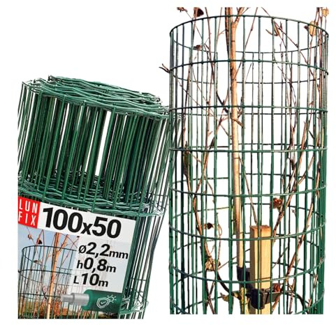 Lun Fix Filet de protection pour arbre, 100 x 50 mm, 2,2 mm, 0,8 m × 10 m | galvanisé et revêtement en PVC vert RAL 6005