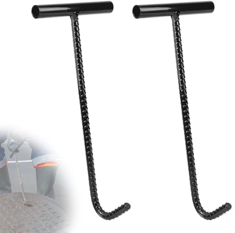DBREAKS 2pcs Gancio per Tombino Sollevamento, 40cm Gancio per Tombino Ganci, con Impugnatura A T Gancio, Piede di Porco, per Fognature