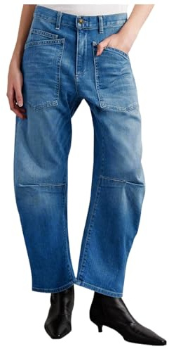 Pantalones Vaqueros Mujer Rectos,Pantalon Vaquero Jeans Mujer Retro Deconstrucción con Bolsillos Curvados De Cintura Alta para Moda Única