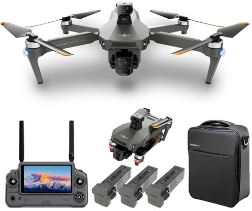 X-Verse KF100MAX Drone con cámaras 4K HD EIS, control remoto de pantalla, RC 6 km, cardán de 3 ejes, prevención de obstáculos 360d, cuadricóptero plegable profesional para adultos, 3 baterías