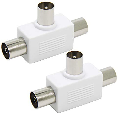 Divisor de antena de 2 vías, paquete de 2, 1 enchufe macho a 2 conectores hembra, conector adaptador coaxial RF Ancable TV