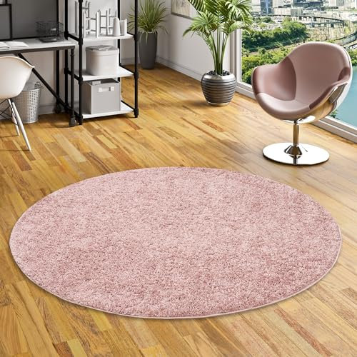 Pergamon Hochflor Langflor Shaggy Teppich Aloha Altrosa Rund in 3 Größen