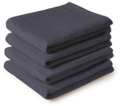 Encasa XO Asciugamani da cucina e salviette in cotone Grigio | Strofinaccio in waffle e tessuto piatto | Set strofinacci | 70x45 cm | Riutilizzabile e ad asciugatura rapida Set di 4
