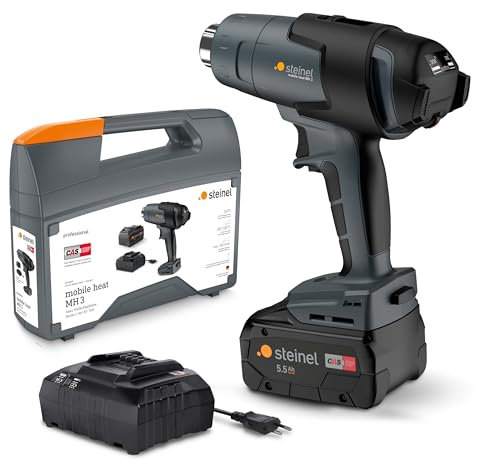 Steinel Akku Heißluftpistole MobileHeat MH3, inkl. Metabo 5.5 Ah CAS 18 V Akku, kabelloses Profi-Heißluftgebläse im Koffer, 5 Sek. Aufheizzeit, 300-500 °C, 200 l/min