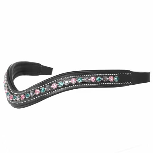 Exion Curved Crystal Browband for Horses – Soft Padded Bling English Bridle Brow Band | Dressage, Show, Jumping | Black, Brown | Rose, Emerald, Jet Hematite Crystal Browband For Horses