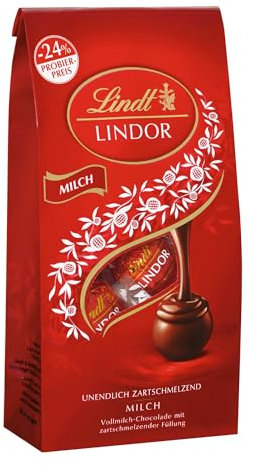 Lindt Schokolade LINDOR Kugeln Milch, Promotion | 137 g Beutel | circa 10 Kugeln Vollmilchschokolade mit zartschmelzender Füllung | Pralinen-Geschenk | Schokoladen-Geschenk