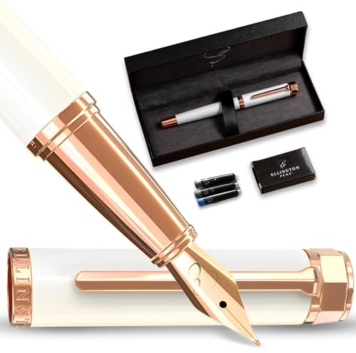 Ellington Pens Luxus Füllfederhalter Set - Füllfederhalter zum Schreiben - Glatte Feine Feder - Inklusive nachfüllbarem Tintenkonverter, 3 Tintenpatronen [Schwarz & Blau], Geschenkbox - Elegante