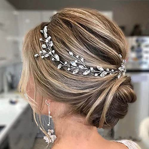 Caiguoer Accessorio per capelli da sposa con fiori di cristallo, color argento, accessorio per acconciature per donne e ragazze