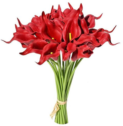 Wisafory Lot de 10 fleurs artificielles artificielles en latex réaliste - Lys calla - Bouquet de mariée - Arum artificiel - Toucher réel - Décoration pour mariage, salon, bureau, hôtel, cuisine -
