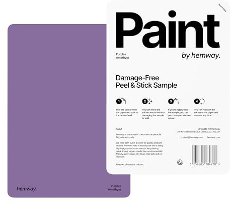 Hemway - Peel & Stick Sample for Our Premium Chalk Paint - Amethyst Purple | A5 Damage-Free, Accurate Colour Swatch | Easily Test Our Chalky Matt Shabby Chic Finishes for Interior Furniture & Walls