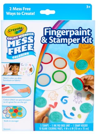 CRAYOLA Color Wonder Mess Free Fingerpaint & Stamper Kit, Safari Stamps for Kids, Color Reveal Ink, Toddler Activity, Gifts, 3+