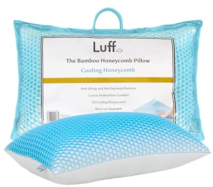 Luff Bamboo Honeycomb Cooling Pillow, Soft Support, 60x40 cm | For Side, Back & Front Sleepers, Supportive Hollowfibre Filling, Breathable Cover, Hypoallergenic, Machine Washable
