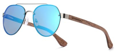 WOODONLY Lunettes de Soleil Pilote en Bois sans Rebord - Lunettes de Soleil Polarisées avec Monture Métallique pour Femmes et Hommes Cadeaux Parfaits (Bleu)