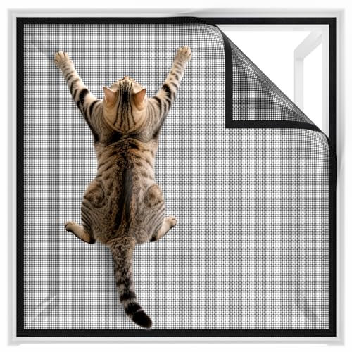 BKSAI Moustiquaire Fenêtre Chat pour Protection Fenetre Chat sans Percer, 100 * 130cm Moustiquaire Chat Solide et Recoupable pour Fenêtre Anti-Moustique Anti Insecte Protege Chats