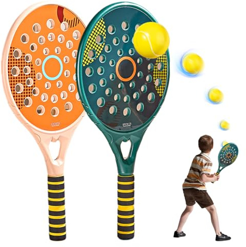 Pesoncarl Tennis Racket Set, Waterproof Beach Tennis Racket with Air Hole, 18.1x8.7 Paddle Rackets with Non Slip Handle, Rackets with Elastic Beach Ball