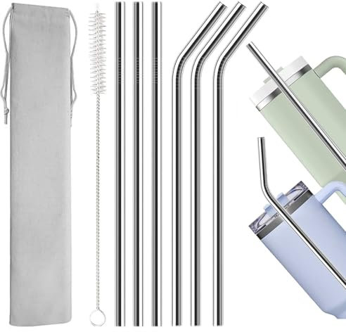 Luxoraiova 6 cannucce riutilizzabili in acciaio inox, 31 cm, per Stanley Cup 30 oz/40 oz – cannucce in metallo per uso alimentare 304 con 1 spazzola per la pulizia, lavabili in lavastoviglie ed