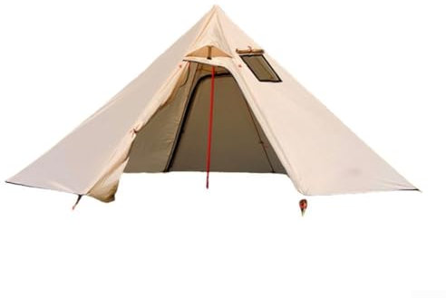 Pyramid Tente de camping avec réchaud et fenêtres d'aération pour 4 à 6 personnes Marron