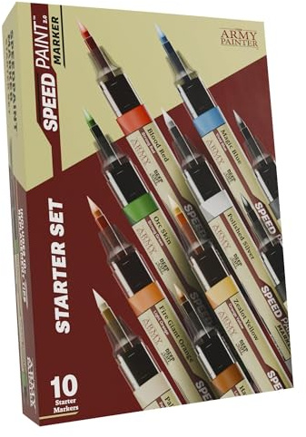 The Army Painter, Speedpaint Marker Starter Set – 10 x 6 ml Speedpaint 2.0, dont 9 marqueurs contrastes & 1 métallique, avec 10 pointes en plus – pour DnD et Warhammer