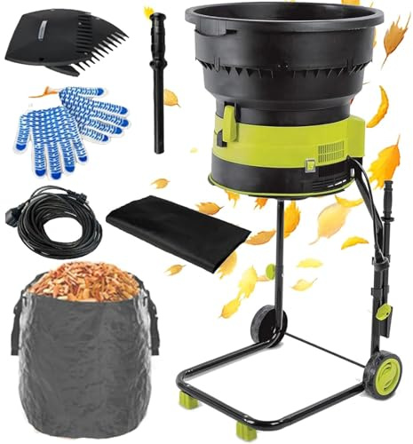 GAYAYAS Broyeur de Feuilles électrique, broyeur de Compost sans Lame 2 500 W, trémie d'alimentation de 54 cm, avec Roues et Sac de ramassage, pour Usage Domestique et agricole 20MPowerCord