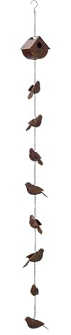 Red Carpet Studios Rain Chain Metal Hanging Outdoor Décor, 70” Long, Rustic Brown Birdhouse and Sparrow Design