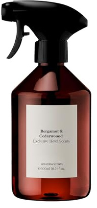 BOHORIA® Spray para ambiente Bergamota y madera de cedro - Spray de fragancias de hotel 500 ml – Aroma para hogar que evoca sensación de hotel boutique – Perfumador de aire con aroma a madera cálida