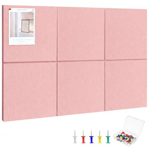 Large Cork Board 36 x 24, 6 Pack Pin Board, Felt Bulletin Boards | Includes Pushpins & 40 Safe Removable Adhesive Tabs, High-Density, Notice Boards for Walls Office Home Decor (Pink)