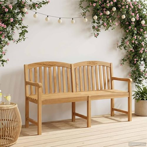 Holekex Handgjord rosbänk av massivt teak 179,5 x 61 x 90 cm med ribbbaksida och stolben, stöd för trädgård, terrass, balkong, väderbeständig, rustik utomhus