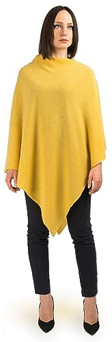 Dalle Piane Cashmere Poncho för damer 100% kashmir Made in Italy, Lätt, En storlek, Farve: Gul