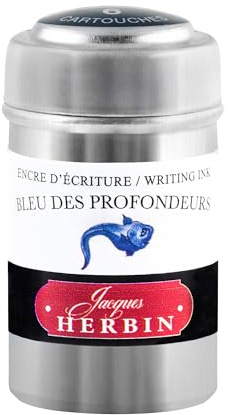 Jacques Herbin 20118T - Une boite de 6 cartouches d'encre pour stylo-plumes et stylos roller (produit sans emballage - objectif zéro déchet), Bleu des profondeurs