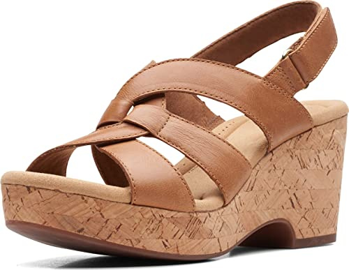 Clarks Giselle Beach Wedge Sandal, Tan Leather, 8 Wide