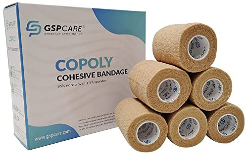 GSPCARE Vendas Autoadhesivas 6 Rollo,7.5cm X 4.5m No Tejido Cinta Deportiva Adhesiva Vendaje Veterinario, Fuerte Elástico Vendajes Cohesivos para Protección Deportiva (Color de Piel)