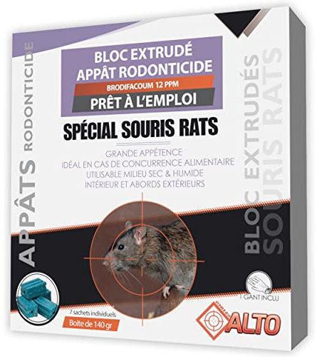 Cibles Alto Raticide/Souricide spécial Souris et Rats – Appâts Rodonticide Professionnel foudroyant, Mort aux Puissant pour intérieur extérieur | Anti Rongeur Rat, Poison, Produit Efficace (140)