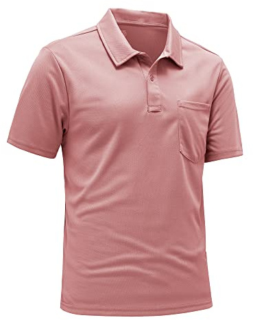 Rdruko Mens Short Sleeve Golf Polo with Chest Pocket, Grey Pink 3XL